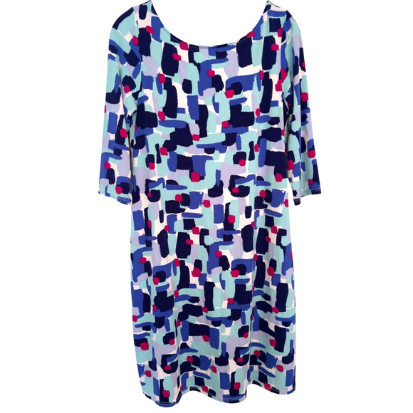 Leota Sheath Dress Sz M Multi Geometric Boat Neck Reversible USA - Picture 2 of 8